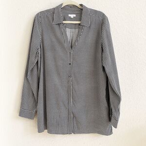 J. Jill Houndstooth Button Up Blouse Size M Black White Long Sleeves Tunic‎